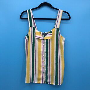 Modcloth Sleeveless Striped Button Front Blouse Camisole Yellow Green Small
